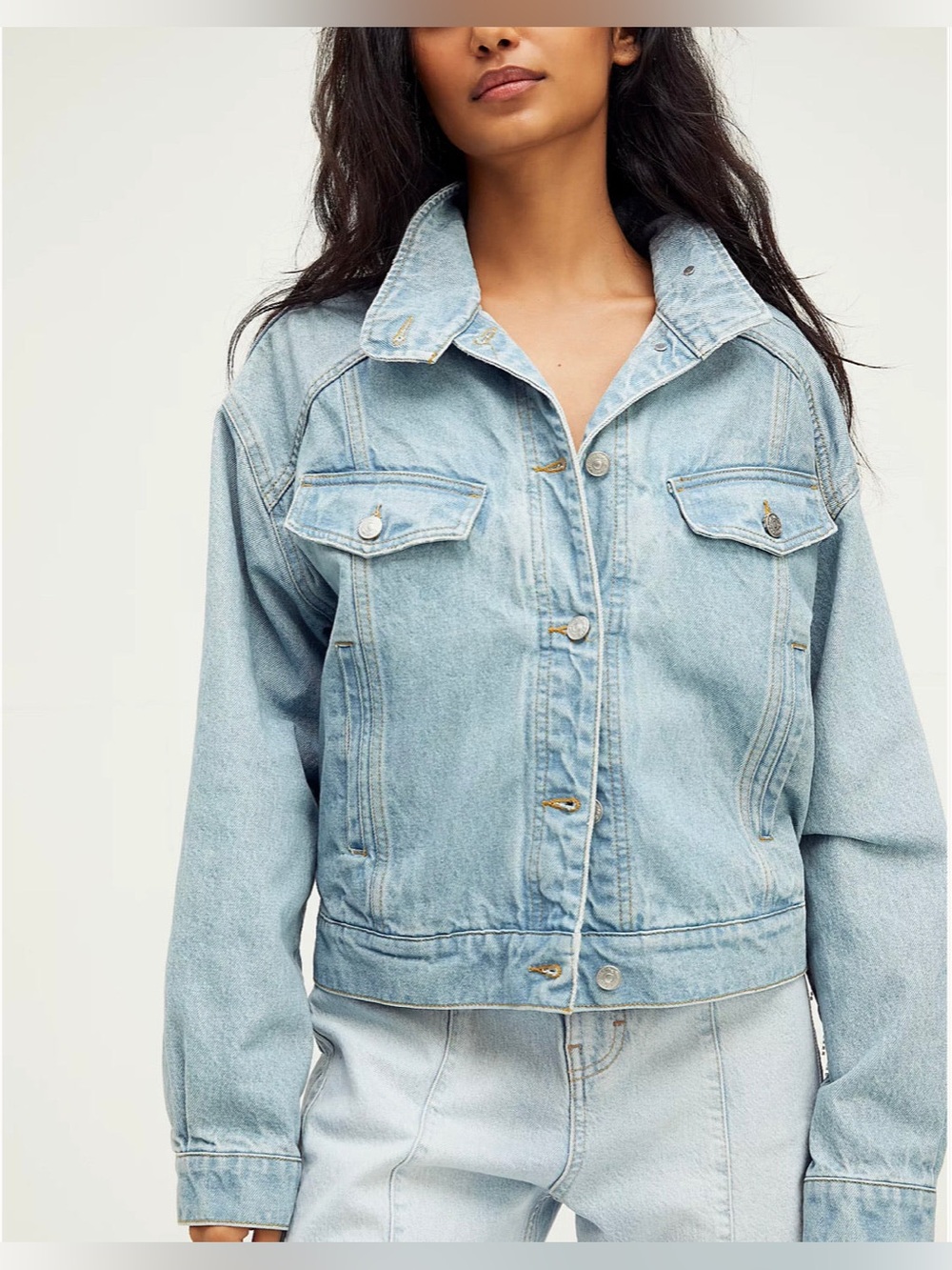 FREE PEOPLE Rhinestone Fringe COMET Denim Bomber Jacket - Picture 3 of 16
